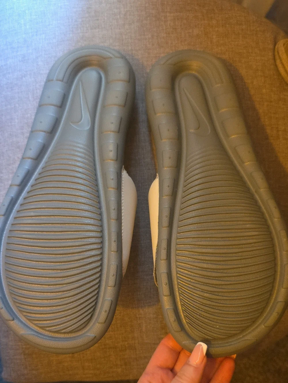 Nike Gray Slides with Yellow Logo